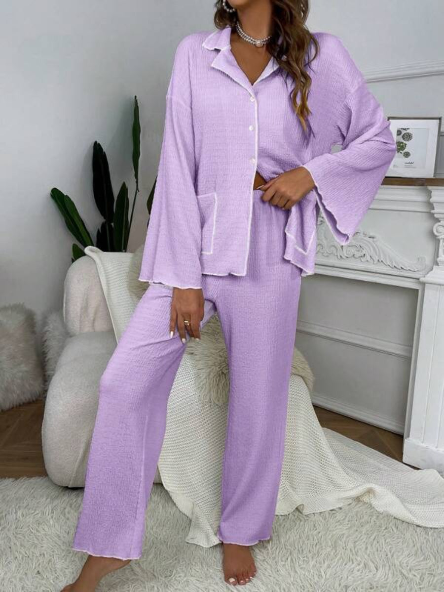 Contrast Binding Casual Lounge Set-Soco Hoodie