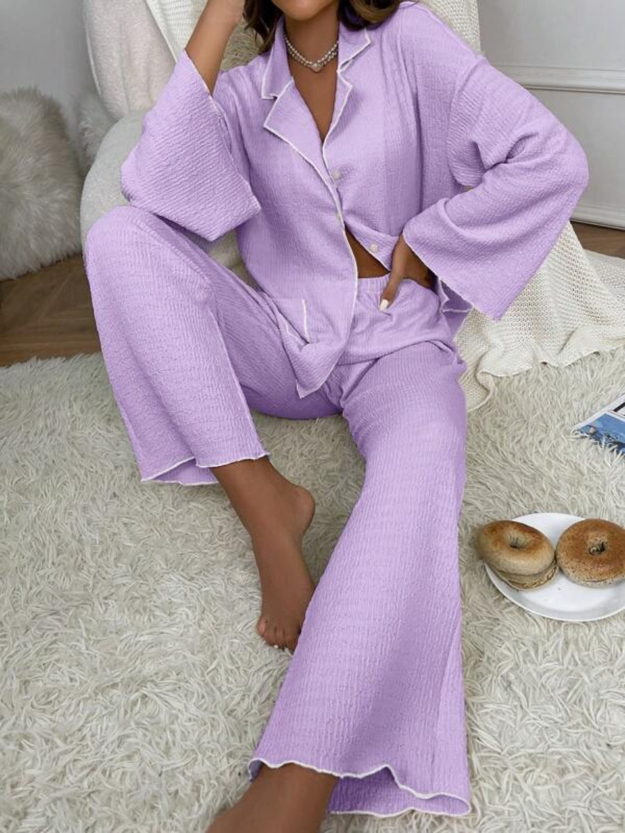 Contrast Binding Casual Lounge Set-Soco Hoodie