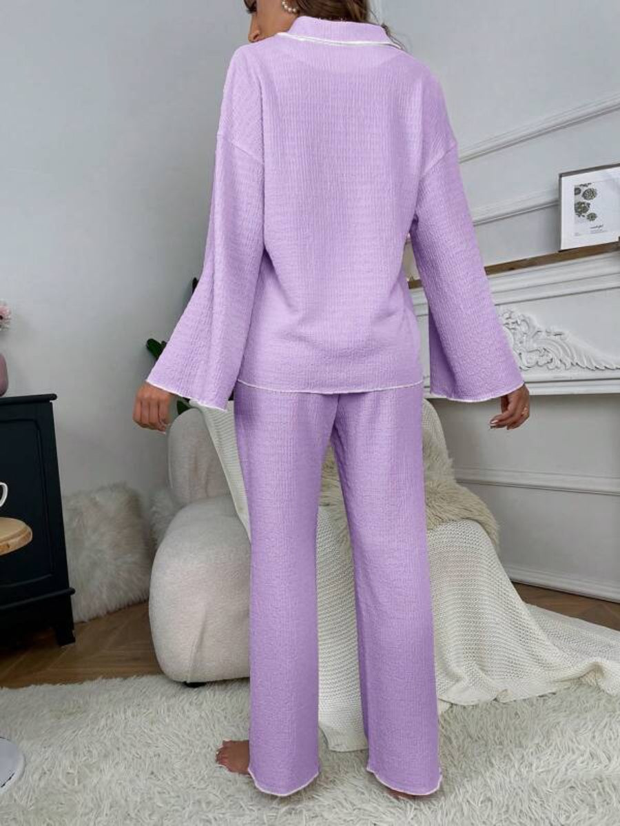 Contrast Binding Casual Lounge Set-Soco Hoodie