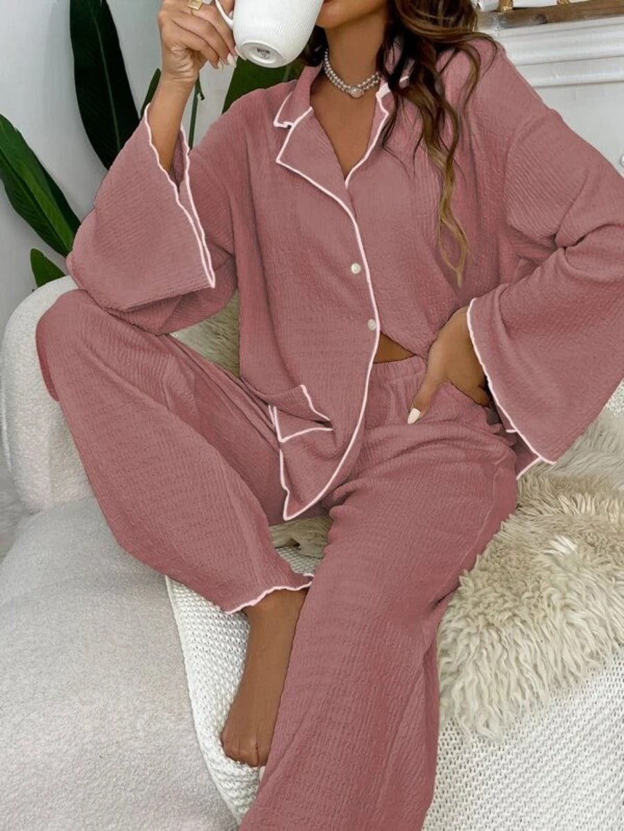 Contrast Binding Casual Lounge Set-Soco Hoodie