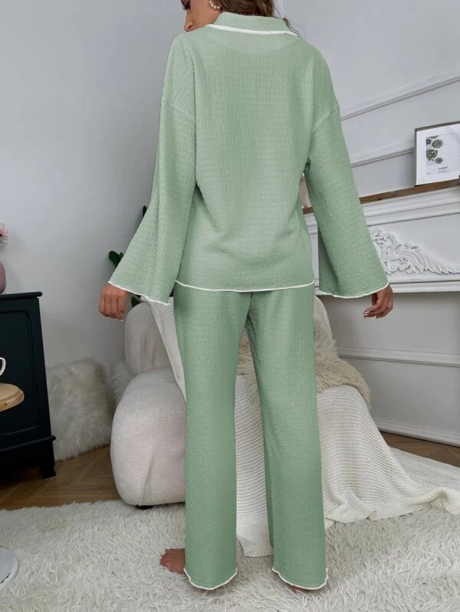 Contrast Binding Casual Lounge Set-Soco Hoodie