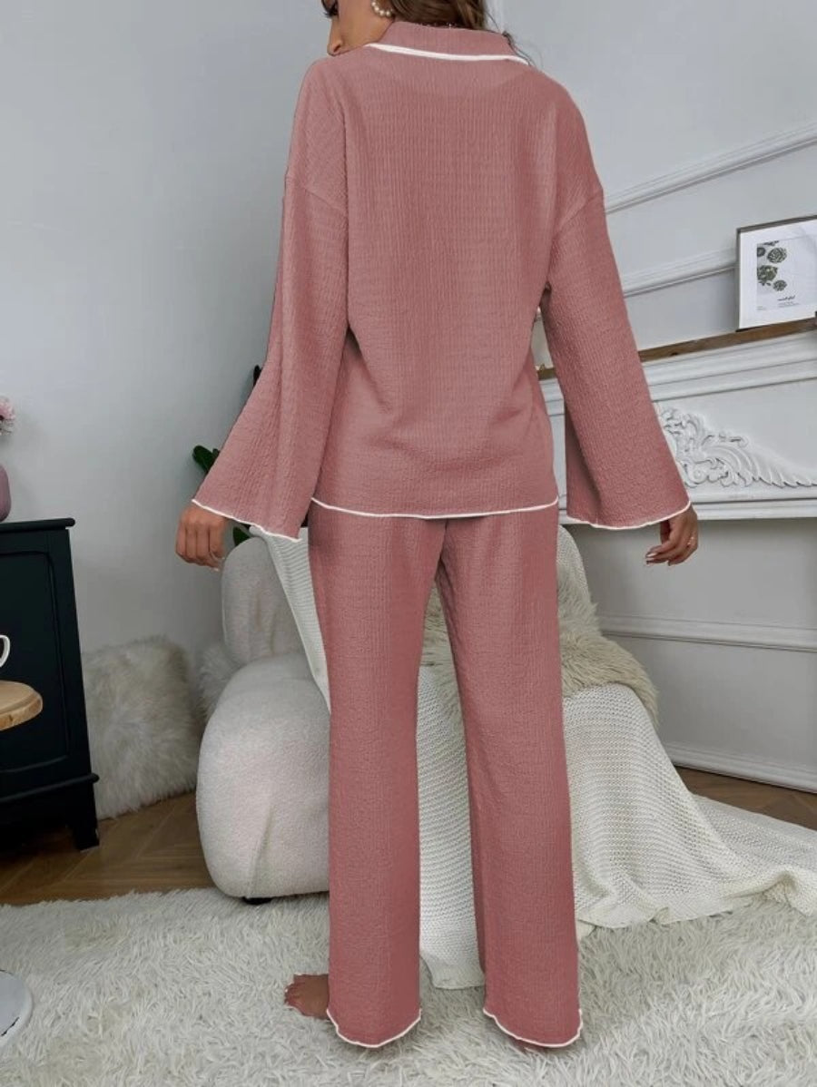 Contrast Binding Casual Lounge Set-Soco Hoodie