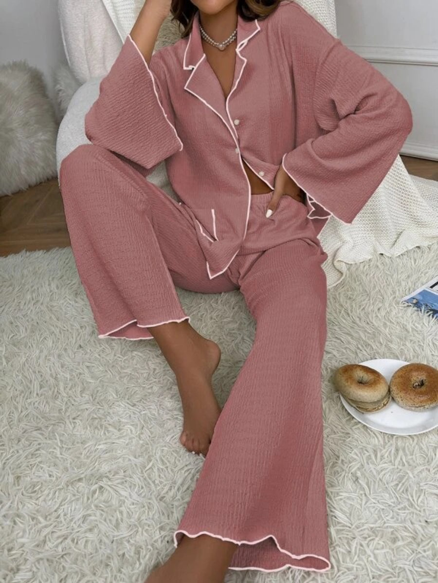 Contrast Binding Casual Lounge Set-Soco Hoodie