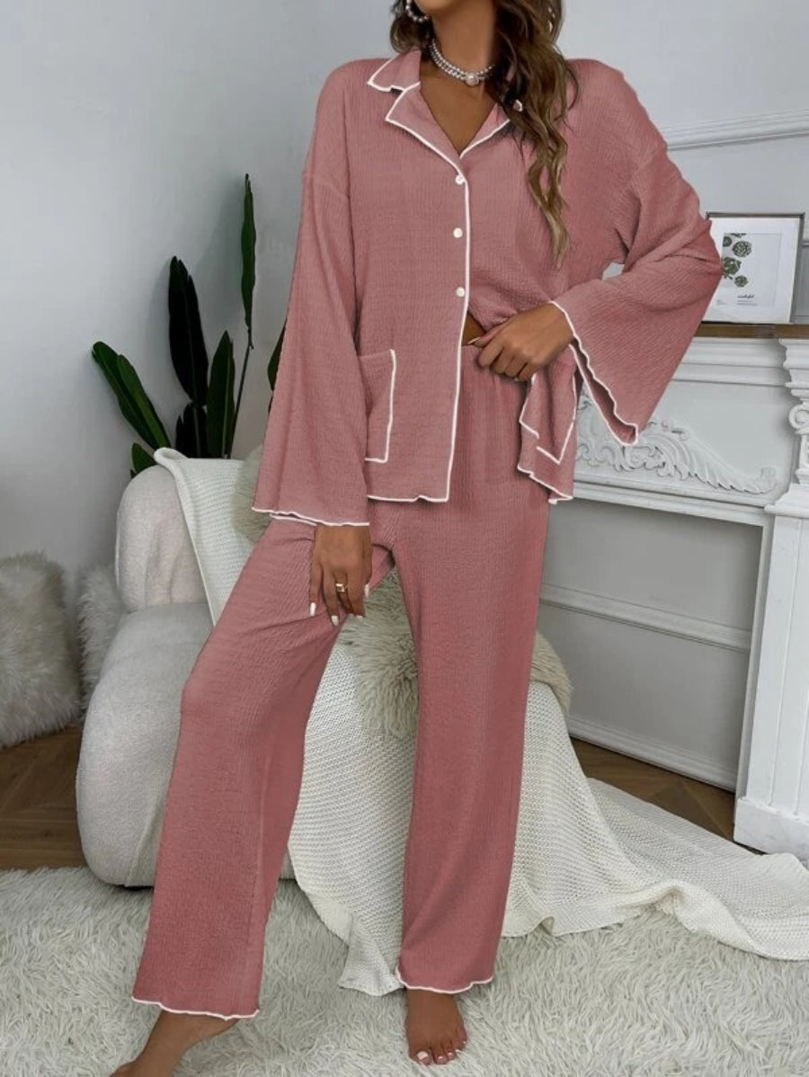 Contrast Binding Casual Lounge Set-Soco Hoodie