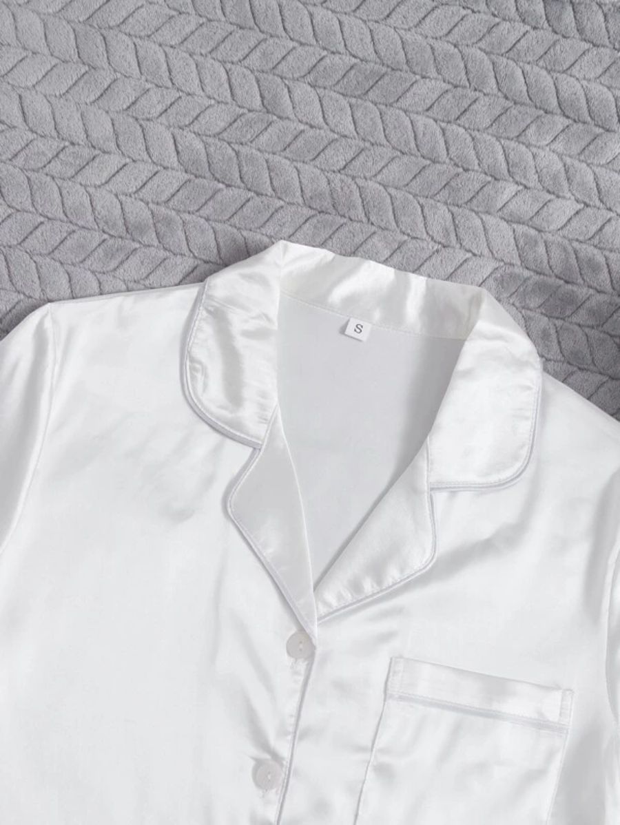 Contrast Binding Ruffle Trim Satin Set-Soco Hoodie