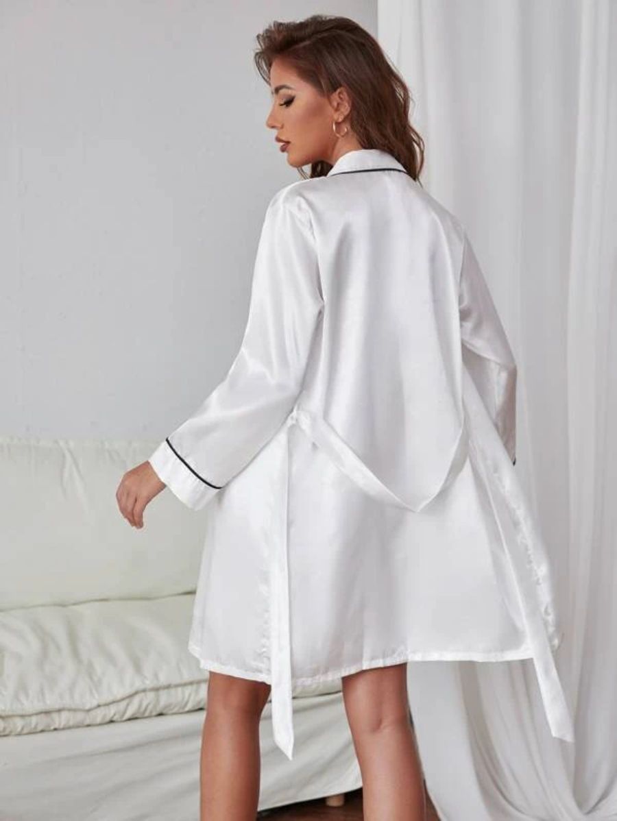 Contrast Binding Satin Night Robe-Soco Hoodie