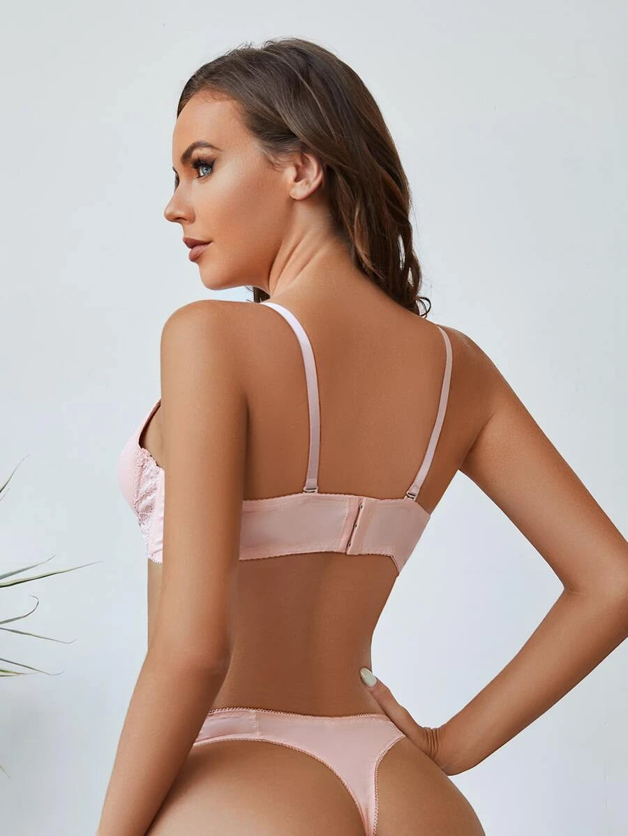 Contrast Lace Bow Detail Push Up Bra-Soco Hoodie