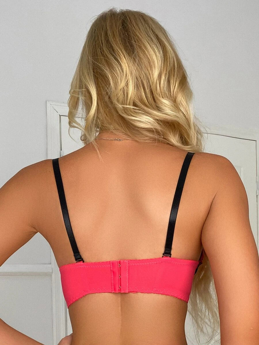 Contrast Lace Bow Detail Push Up Bra-Soco Hoodie