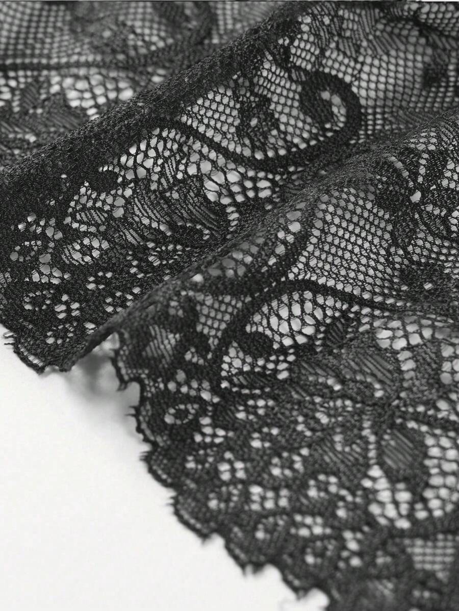 Contrast Lace Harness Satin Cami Top And Shorts Set-Soco Hoodie