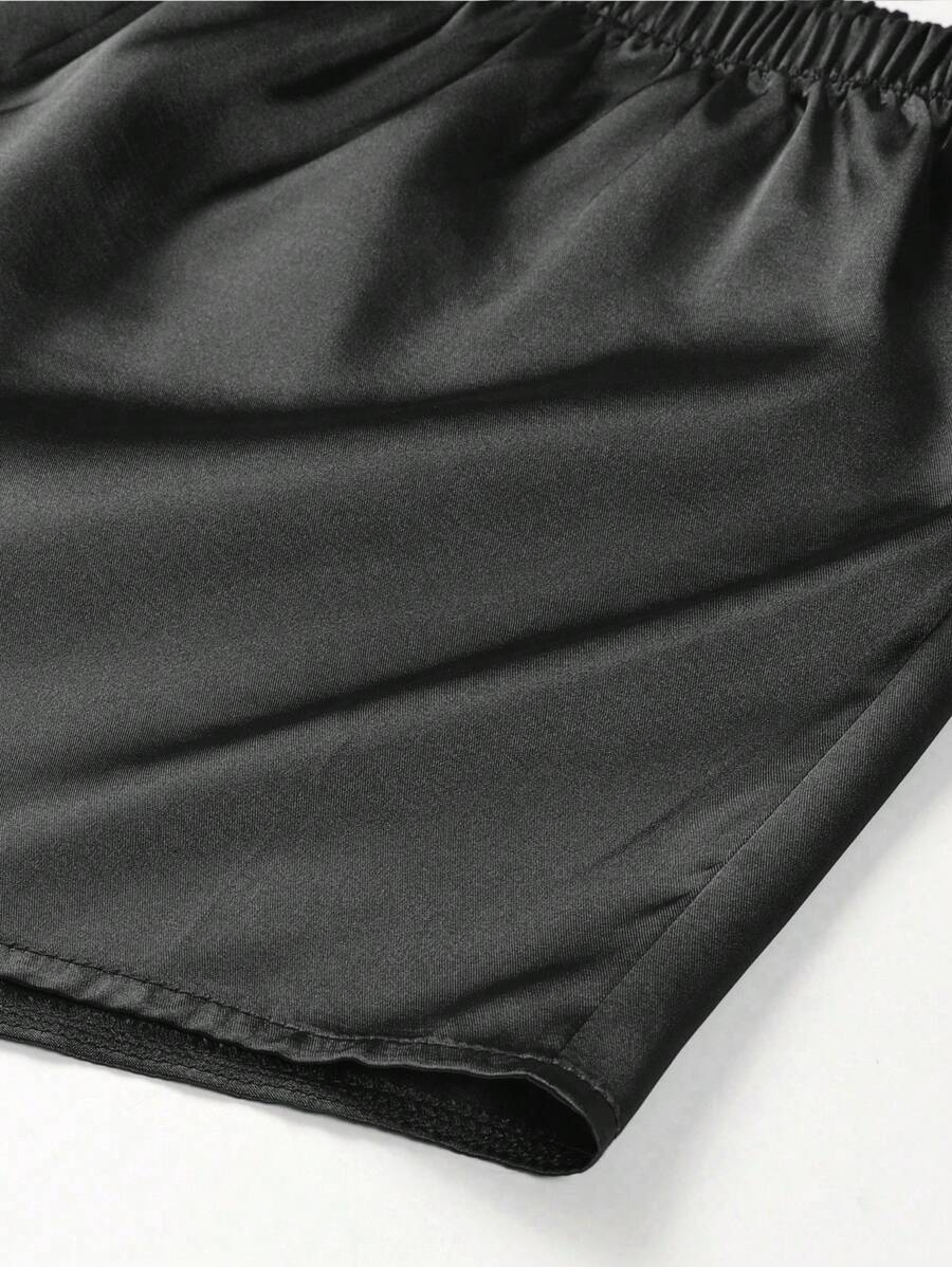 Contrast Lace Harness Satin Cami Top And Shorts Set-Soco Hoodie