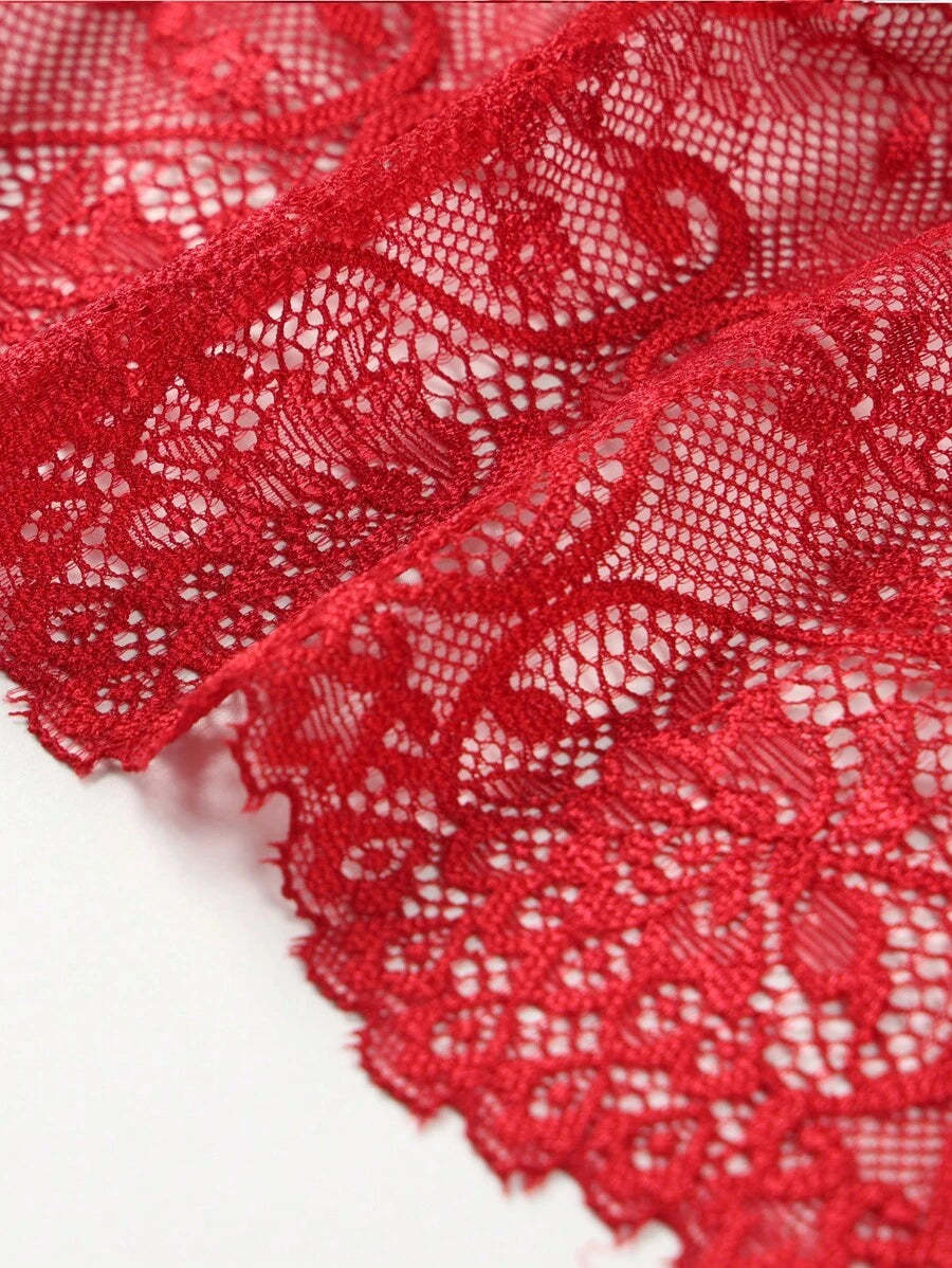 Contrast Lace Harness Satin Cami Top And Shorts Set-Soco Hoodie