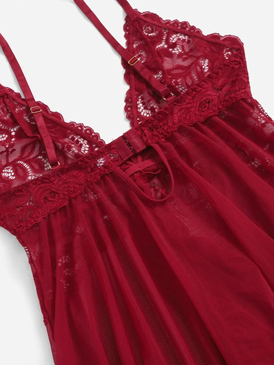 Contrast Lace Mesh Slip With Thong-Soco Hoodie