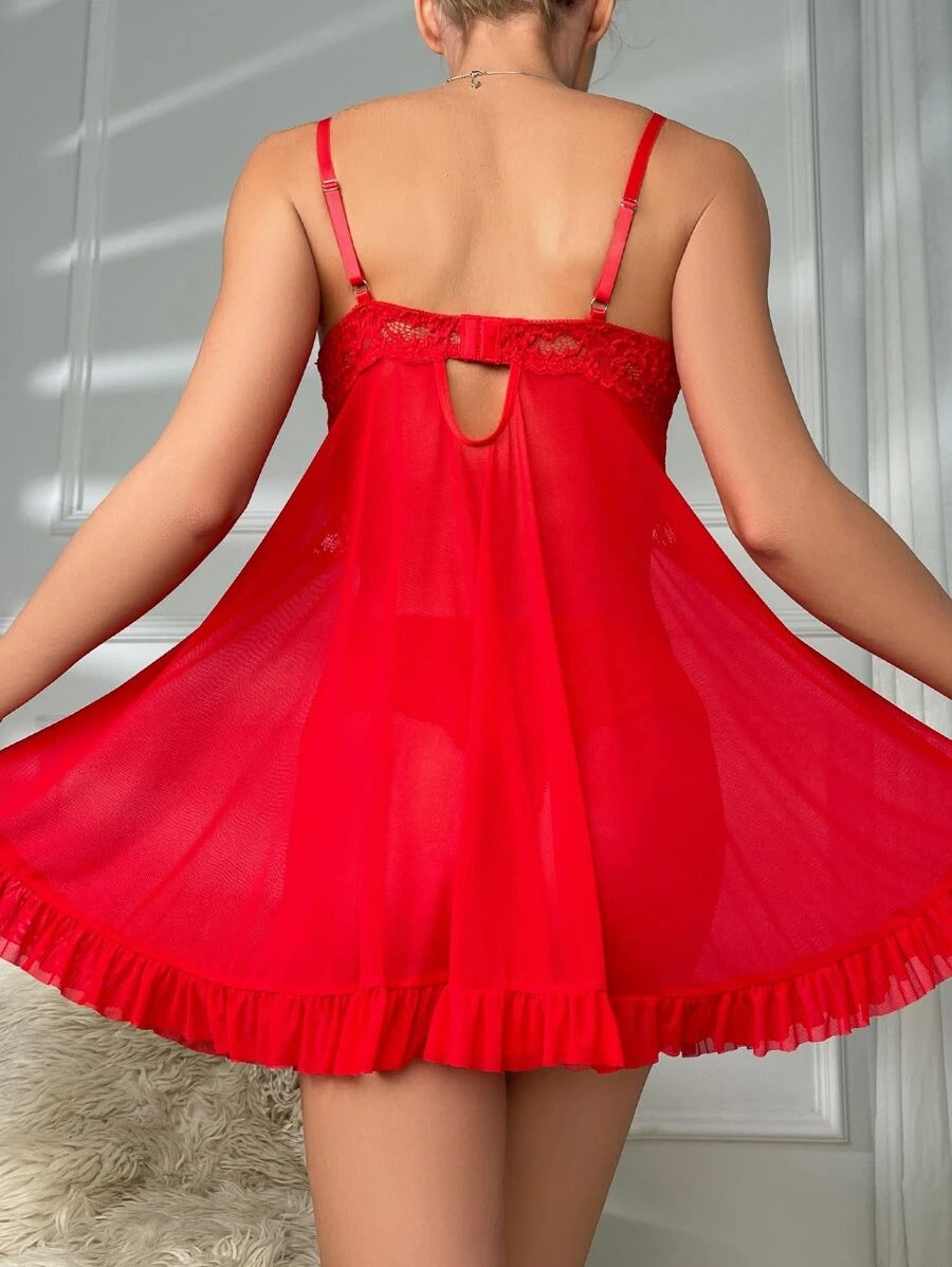 Contrast Lace Mesh Slip With Thong-Soco Hoodie