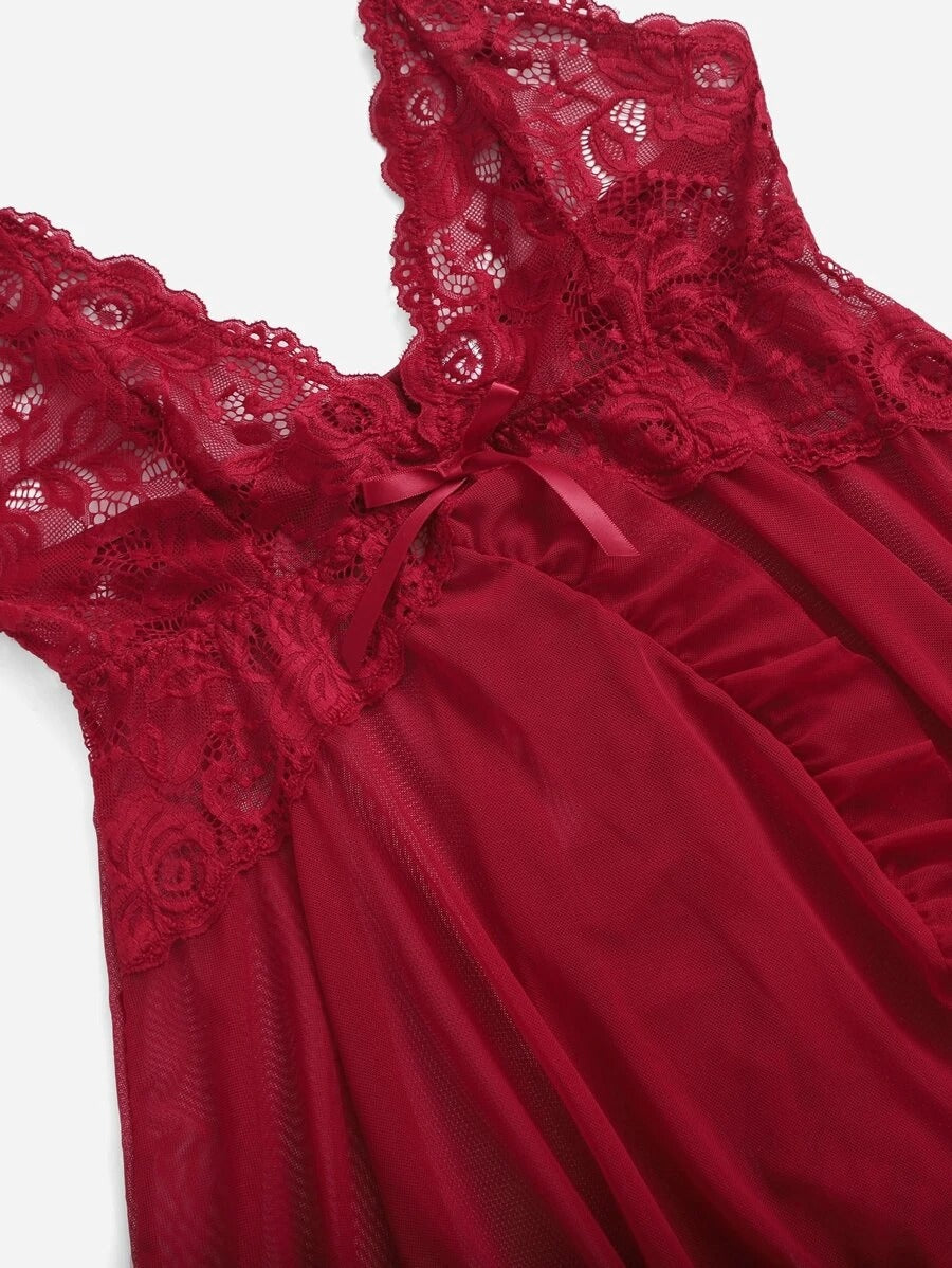 Contrast Lace Mesh Slip With Thong-Soco Hoodie