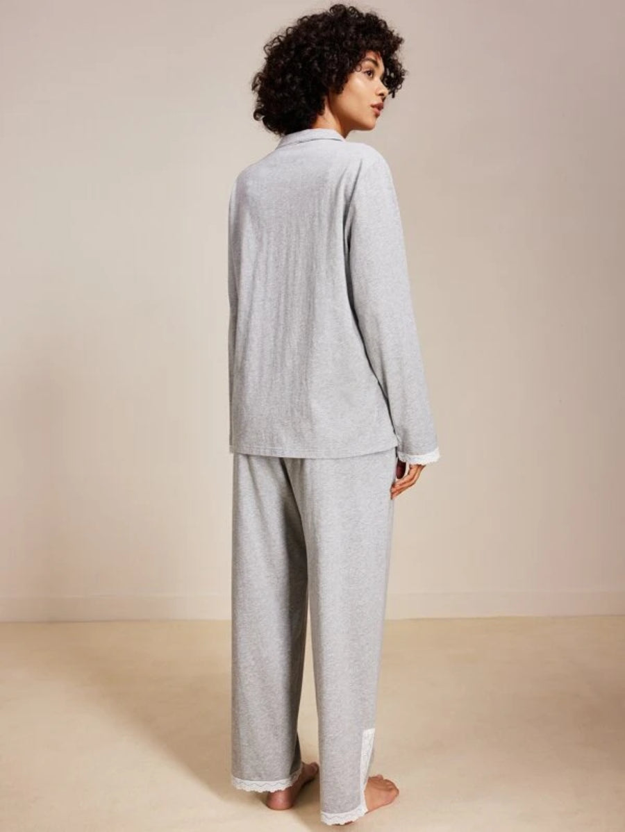Contrast Lace Cotton Pajama Set-Soco Hoodie