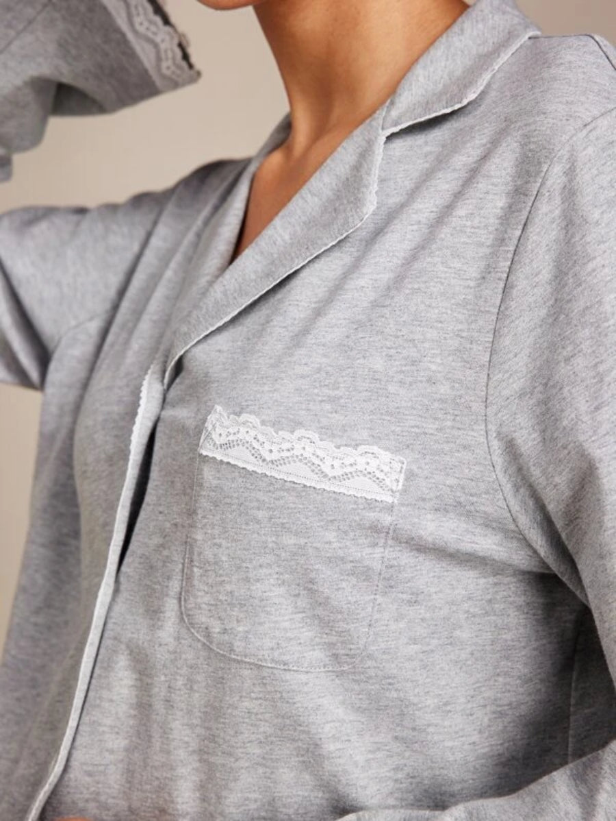 Contrast Lace Cotton Pajama Set-Soco Hoodie