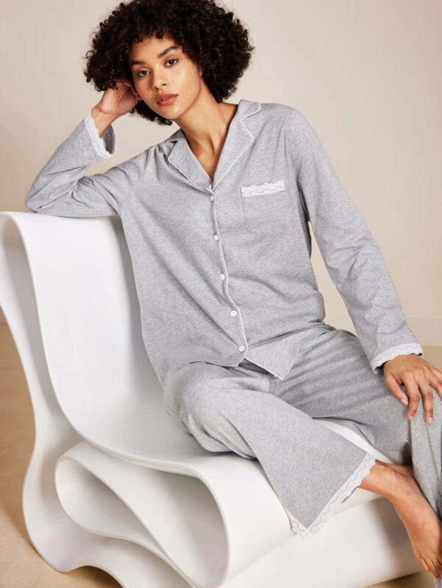 Contrast Lace Cotton Pajama Set-Soco Hoodie