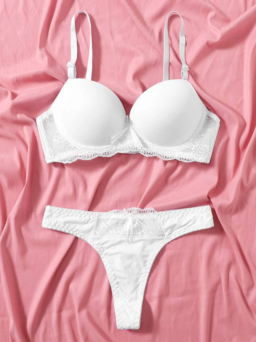 Contrast Lace Push Up Lingerie Set-Soco Hoodie