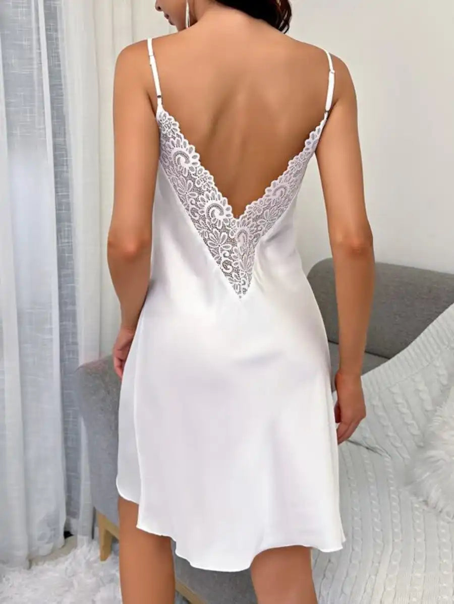 Contrast Lace Satin Cami Nightdress-Soco Hoodie