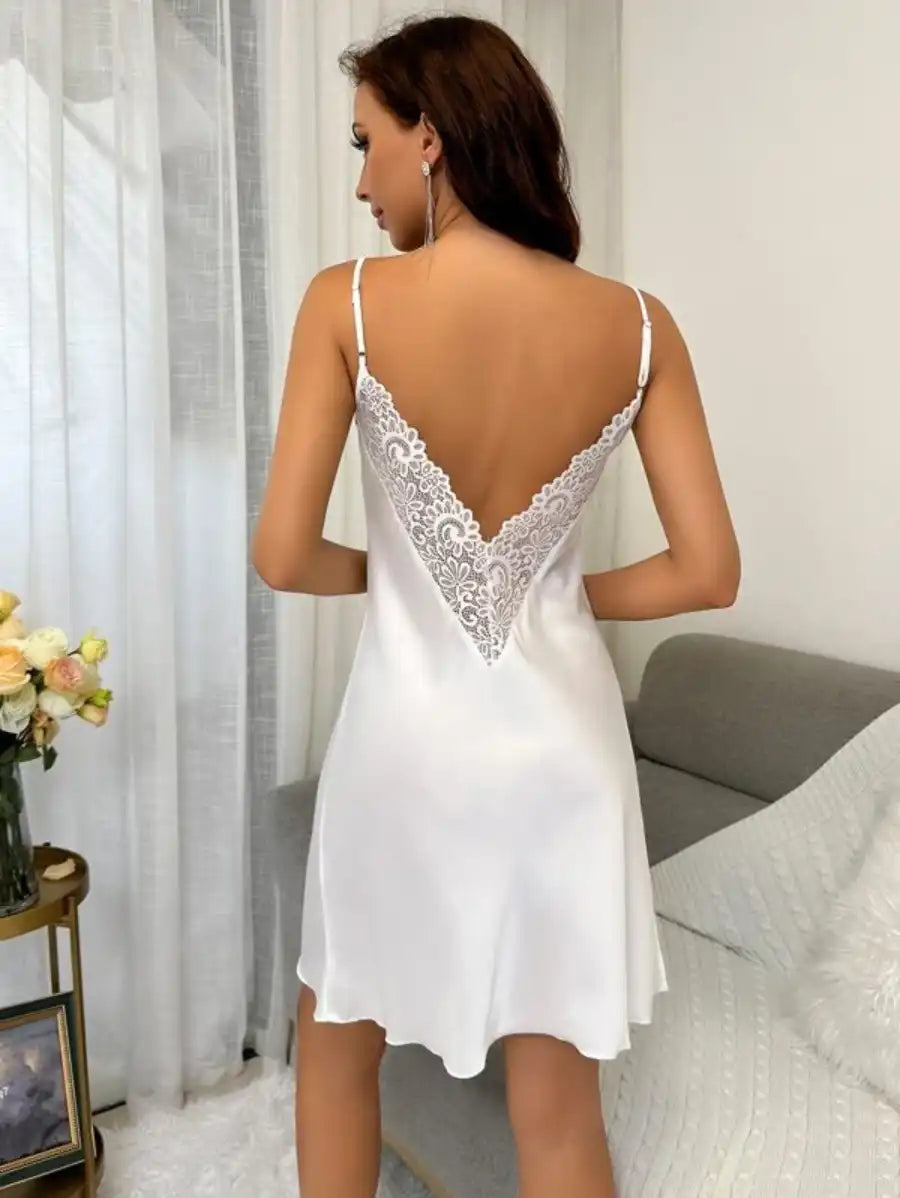 Contrast Lace Satin Cami Nightdress-Soco Hoodie