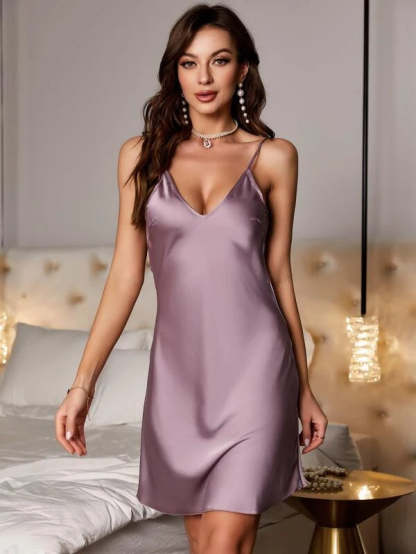 Contrast Lace Satin Cami Nightdress-Soco Hoodie