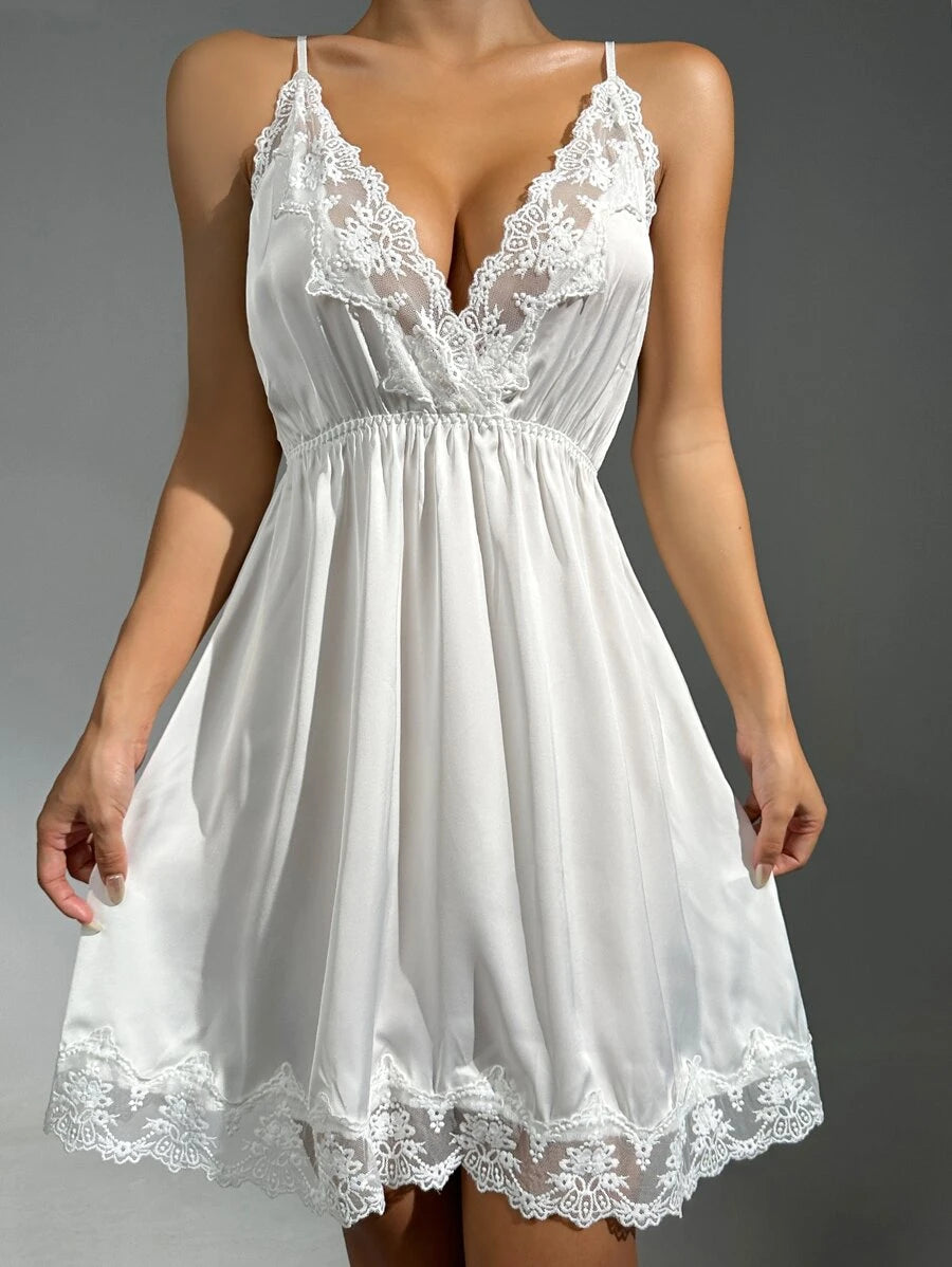 Contrast Lace Satin Slip-Soco Hoodie