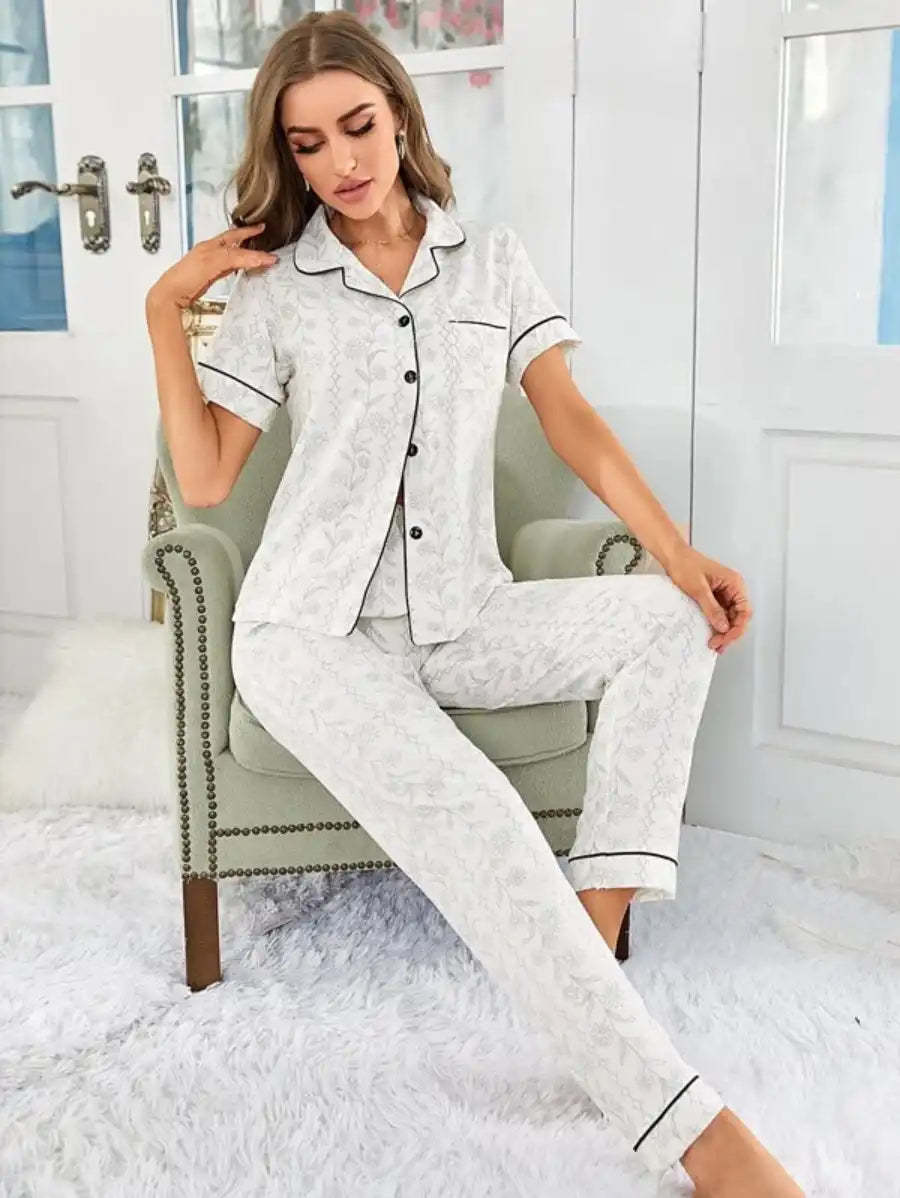 Contrast Piping Jacquard Pajama Set-Soco Hoodie
