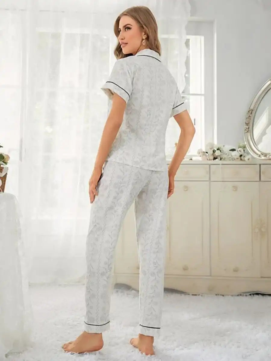 Contrast Piping Jacquard Pajama Set-Soco Hoodie
