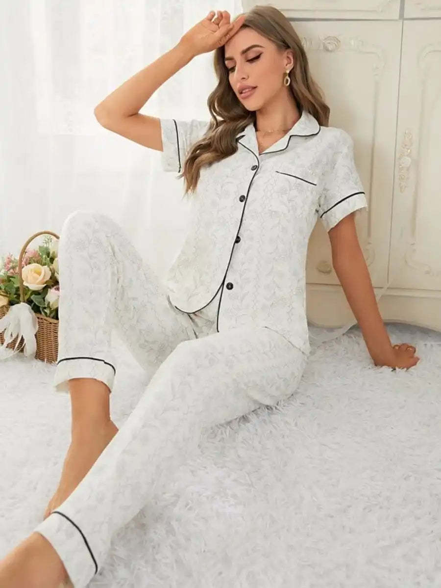 Contrast Piping Jacquard Pajama Set-Soco Hoodie