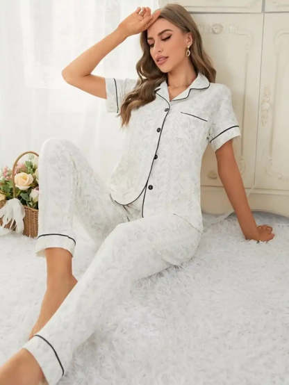 Contrast Piping Jacquard Pajama Set-Soco Hoodie