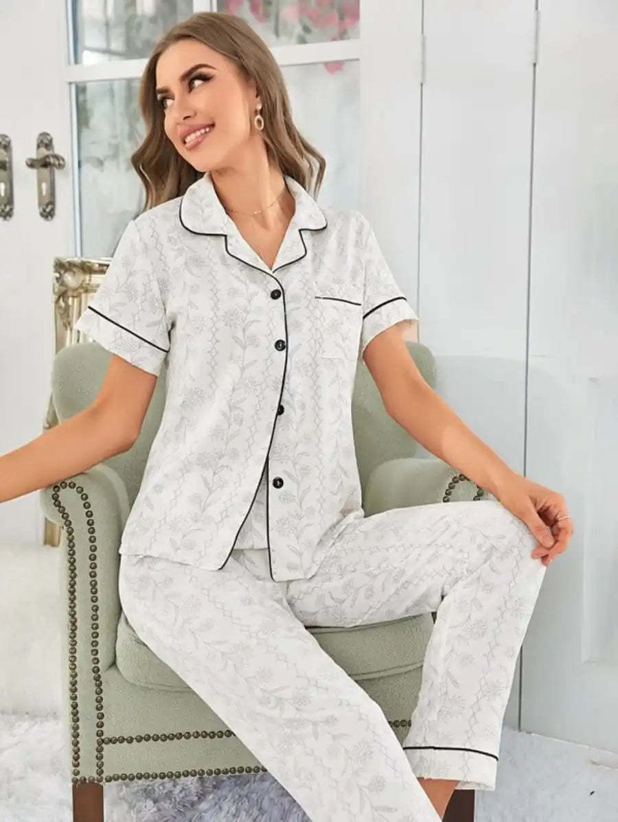 Contrast Piping Jacquard Pajama Set-Soco Hoodie