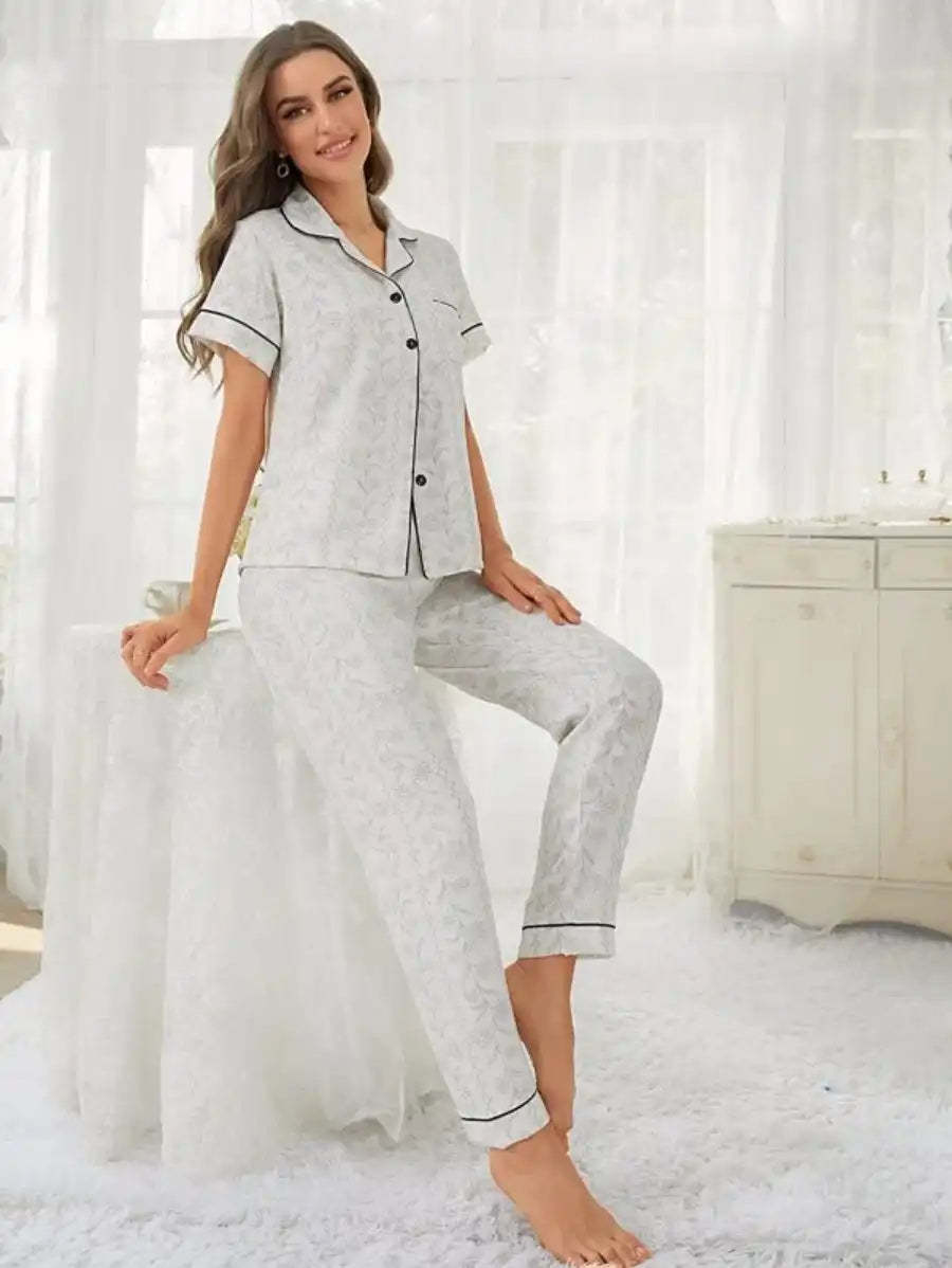 Contrast Piping Jacquard Pajama Set-Soco Hoodie