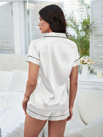 Contrast Piping Satin Shorts Set-Soco Hoodie