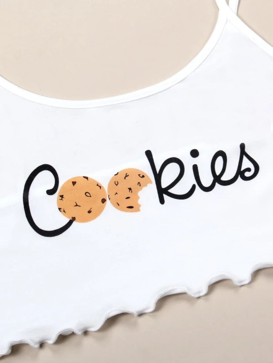 Cookies And Letter Graphic Lettuce Trim Cami Set-Soco Hoodie