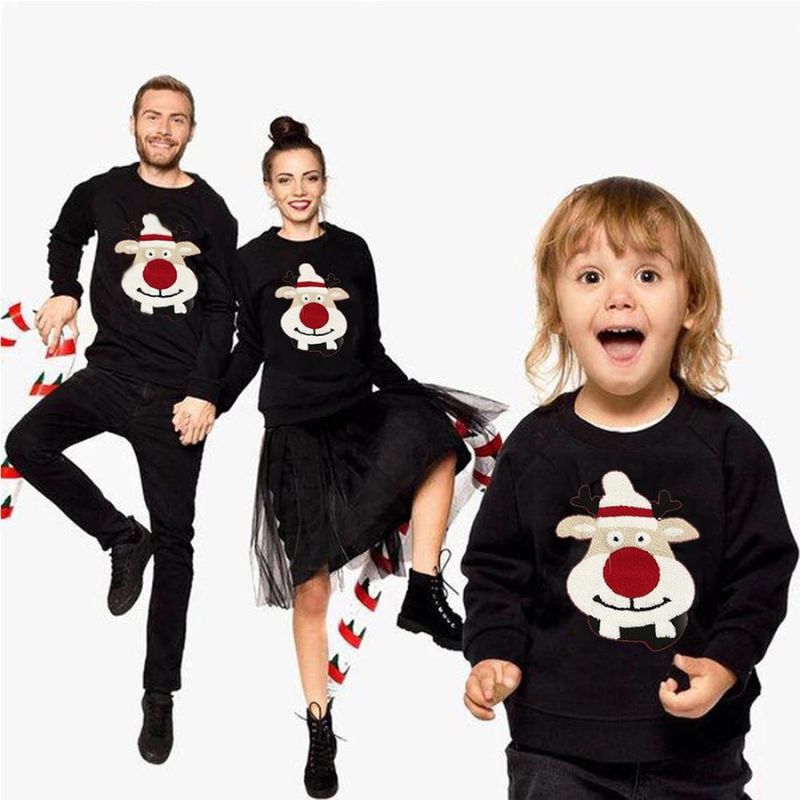 Family Christmas Elk Sweater Black