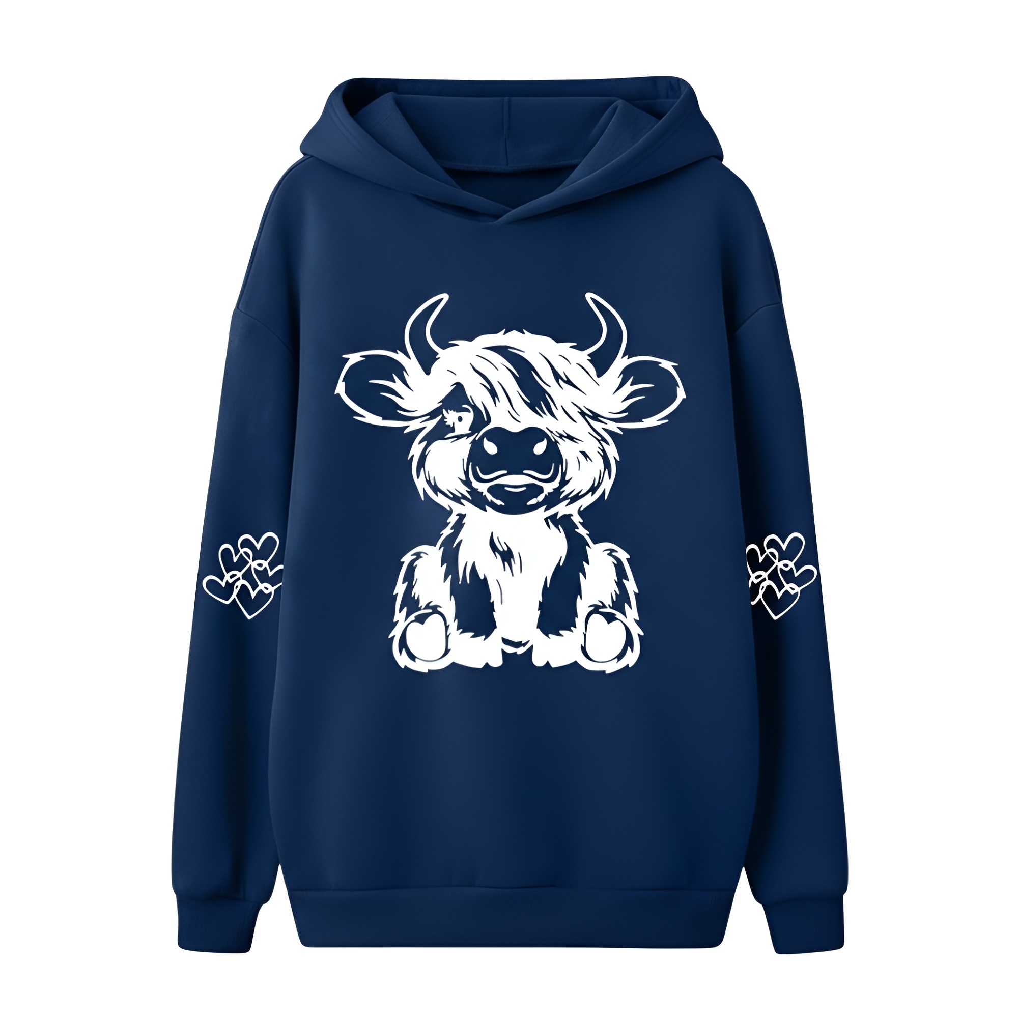 Cow Print Hooded Pullover Sweatshirt With Pocket