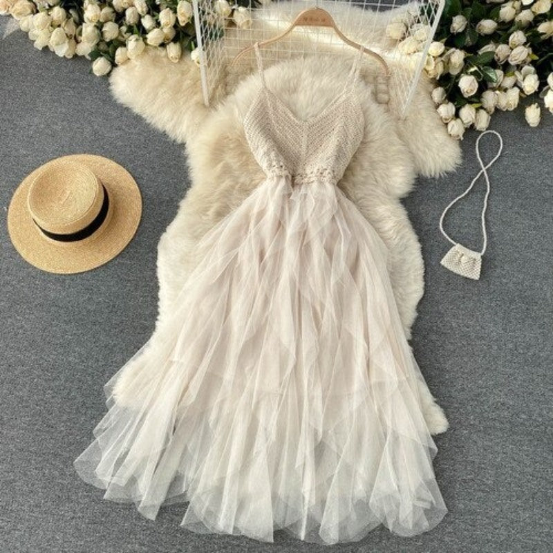 Irregular Net Gauze Fluffy Dress For Women-Soco Hoodie