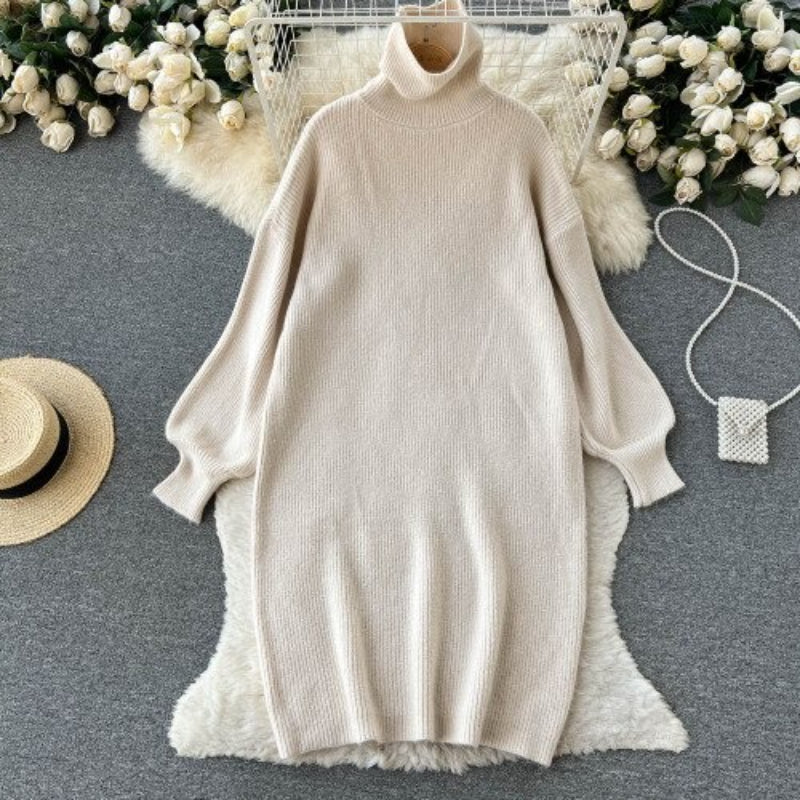 Loose Turtleneck Knitted Slim Long Woolen Dress-Soco Hoodie