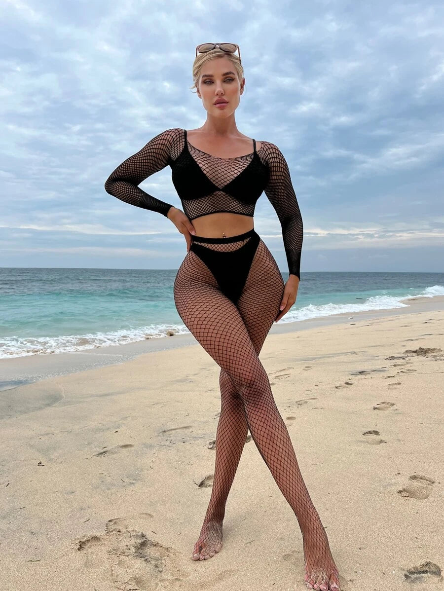 Plain Bralettes Fishnet Lingerie Set-Soco Hoodie