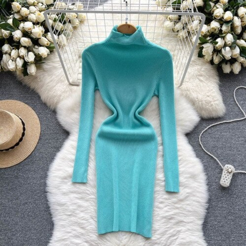 Long Sleeves Turtleneck Sheath Sweater Dress For Women-Soco Hoodie