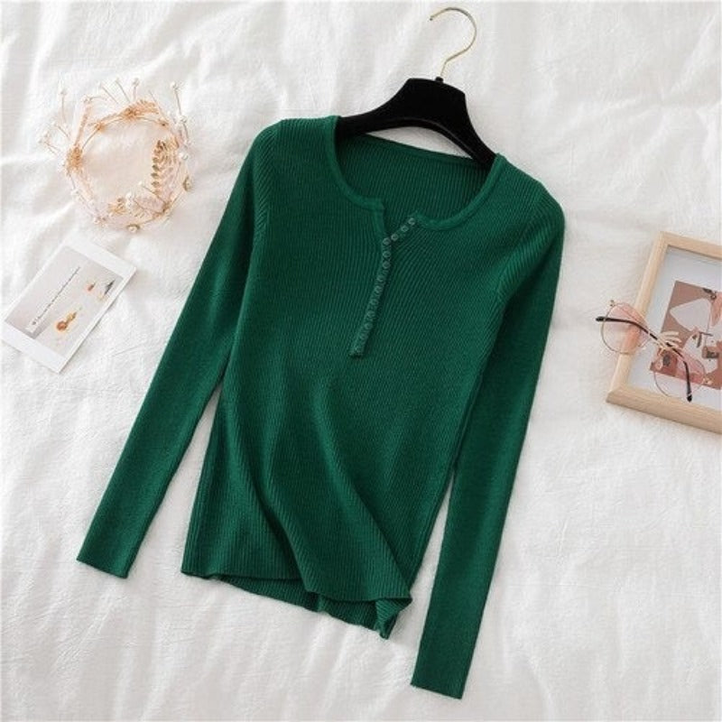 V-Neck Knitted Thin Long Sleeves Pullover For Women-Soco Hoodie