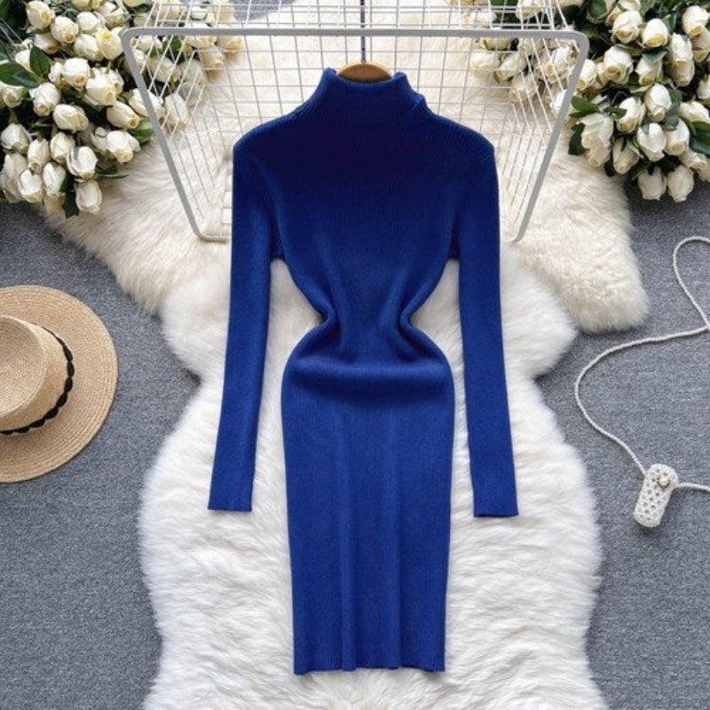 Long Sleeves Turtleneck Sheath Sweater Dress For Women-Soco Hoodie