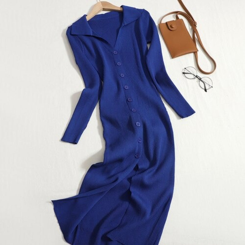 Button Down Elastic Knitted Sweater Dress-Soco Hoodie