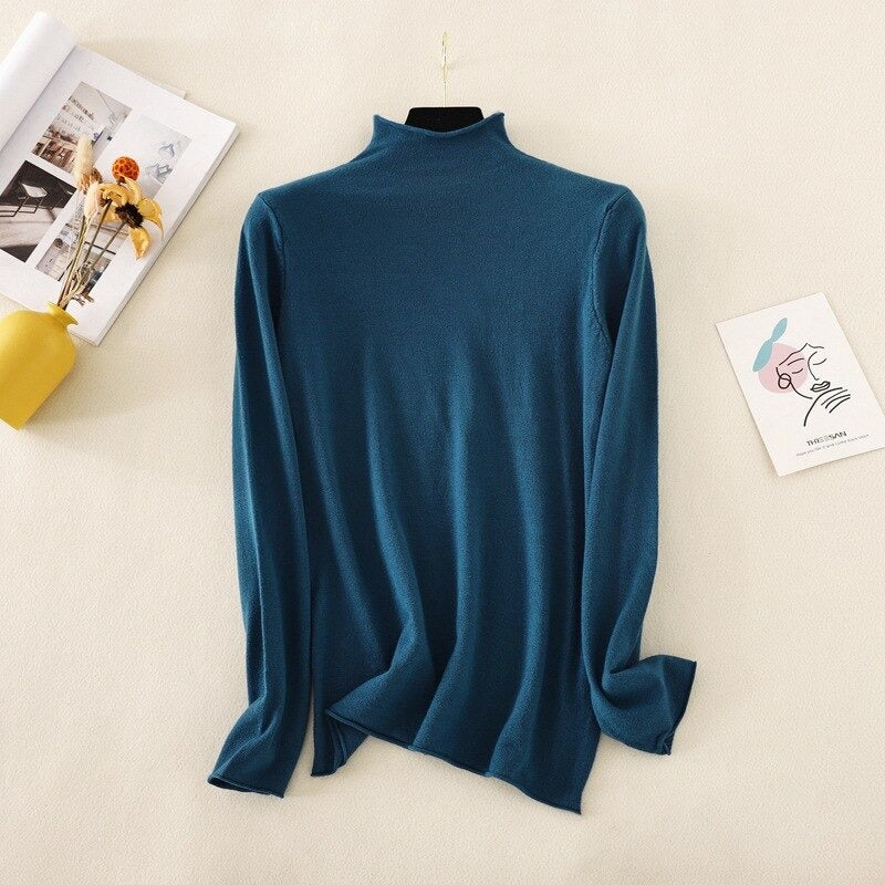 Mock Neck Basic Solid Long Sleeve Jumper For Women-Soco Hoodie