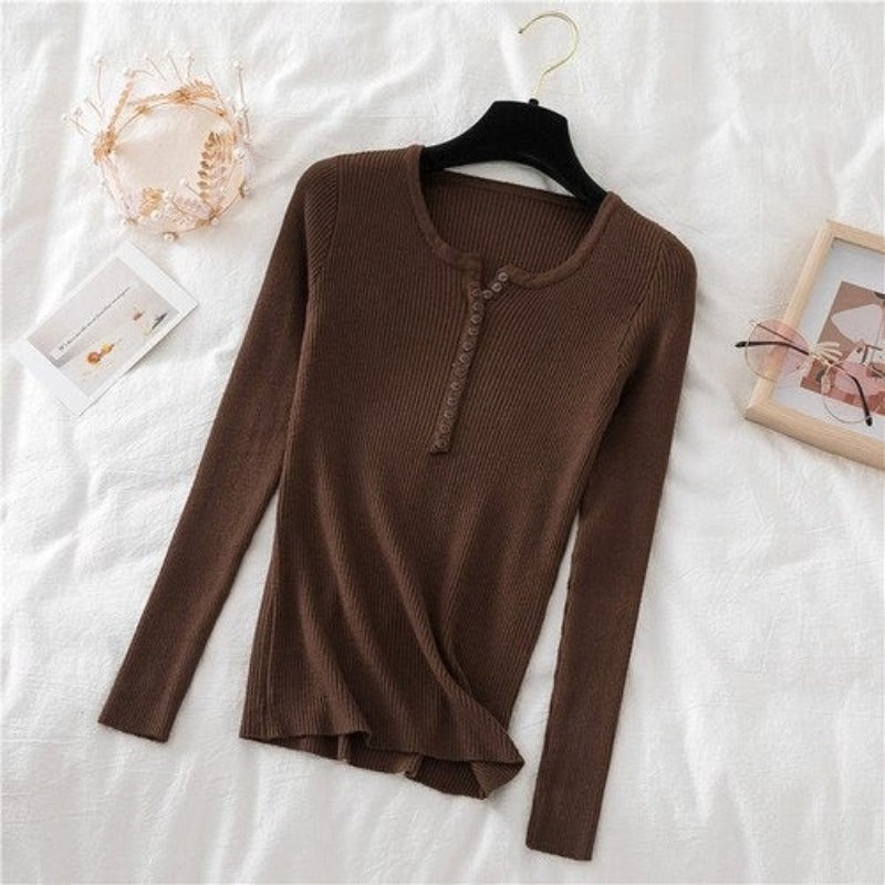 V-Neck Knitted Thin Long Sleeves Pullover For Women-Soco Hoodie
