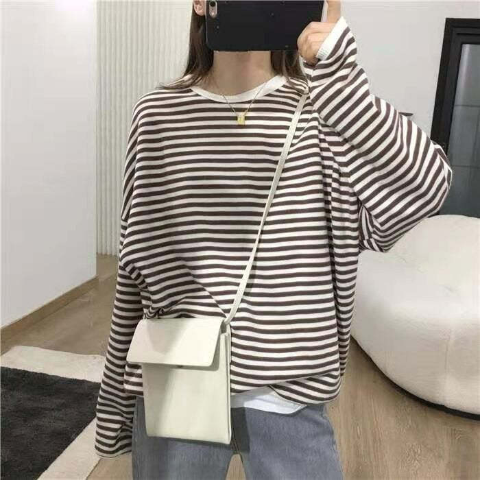 Women's Striped Oversized Casual Sweatshirt-Soco Hoodie