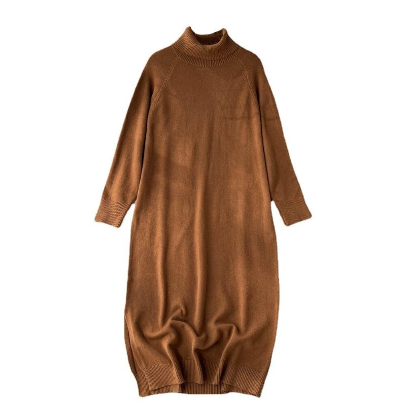 Loose Turtleneck Knitted Long Sleeve Sweater Dress-Soco Hoodie