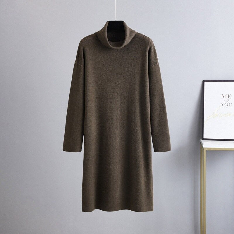 Women's Oversized Loose Thick Turtleneck Sweater Dress-Soco Hoodie