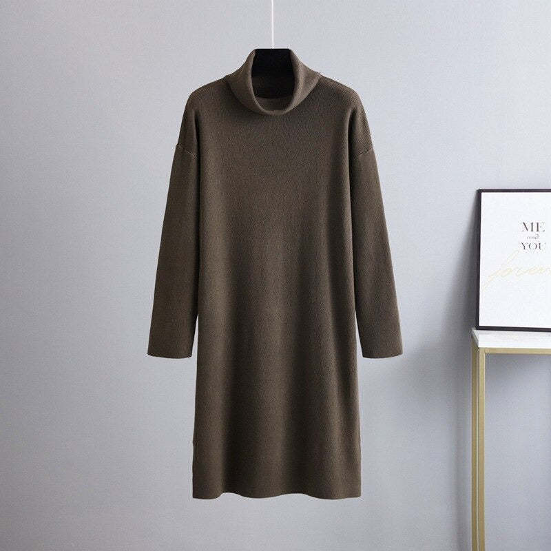 Women's Oversized Loose Thick Turtleneck Sweater Dress-Soco Hoodie