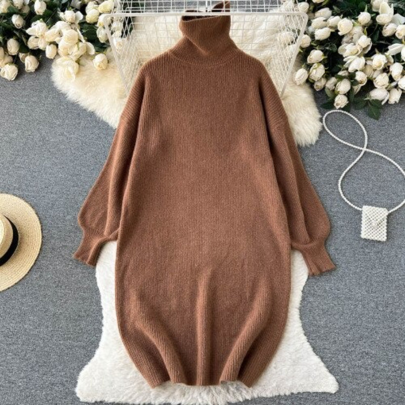 Loose Turtleneck Knitted Slim Long Woolen Dress-Soco Hoodie